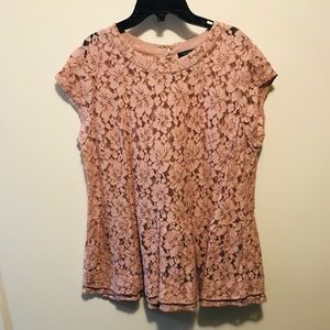 An all over lace blush pink peplum top!